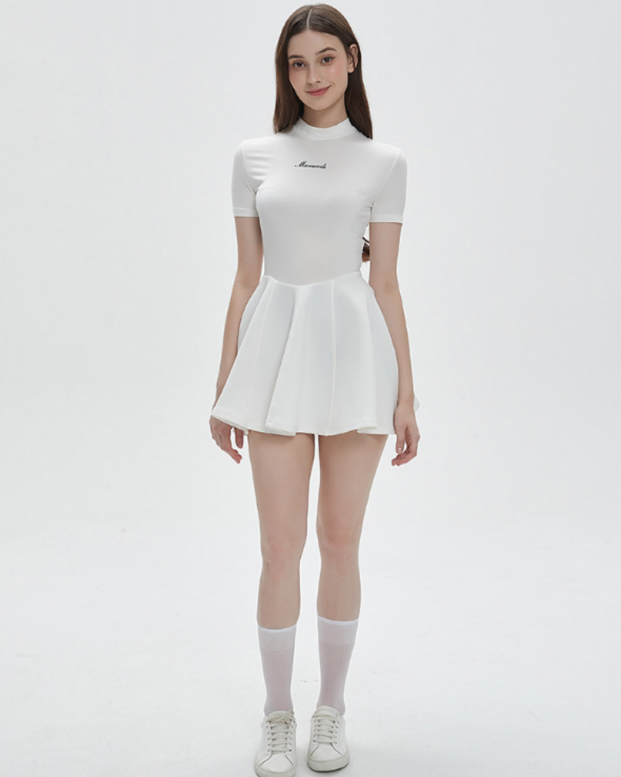 High Neck Short Sleeve Air Layer Mini Dress【M0019】
