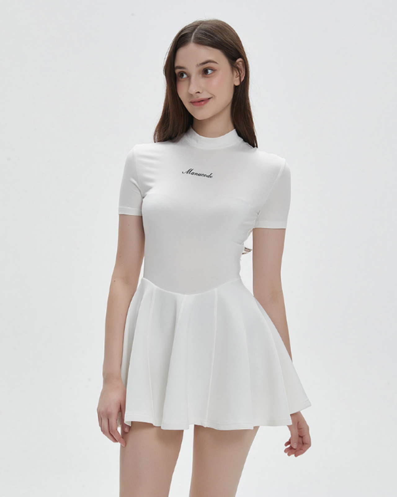 High Neck Short Sleeve Air Layer Mini Dress【M0019】