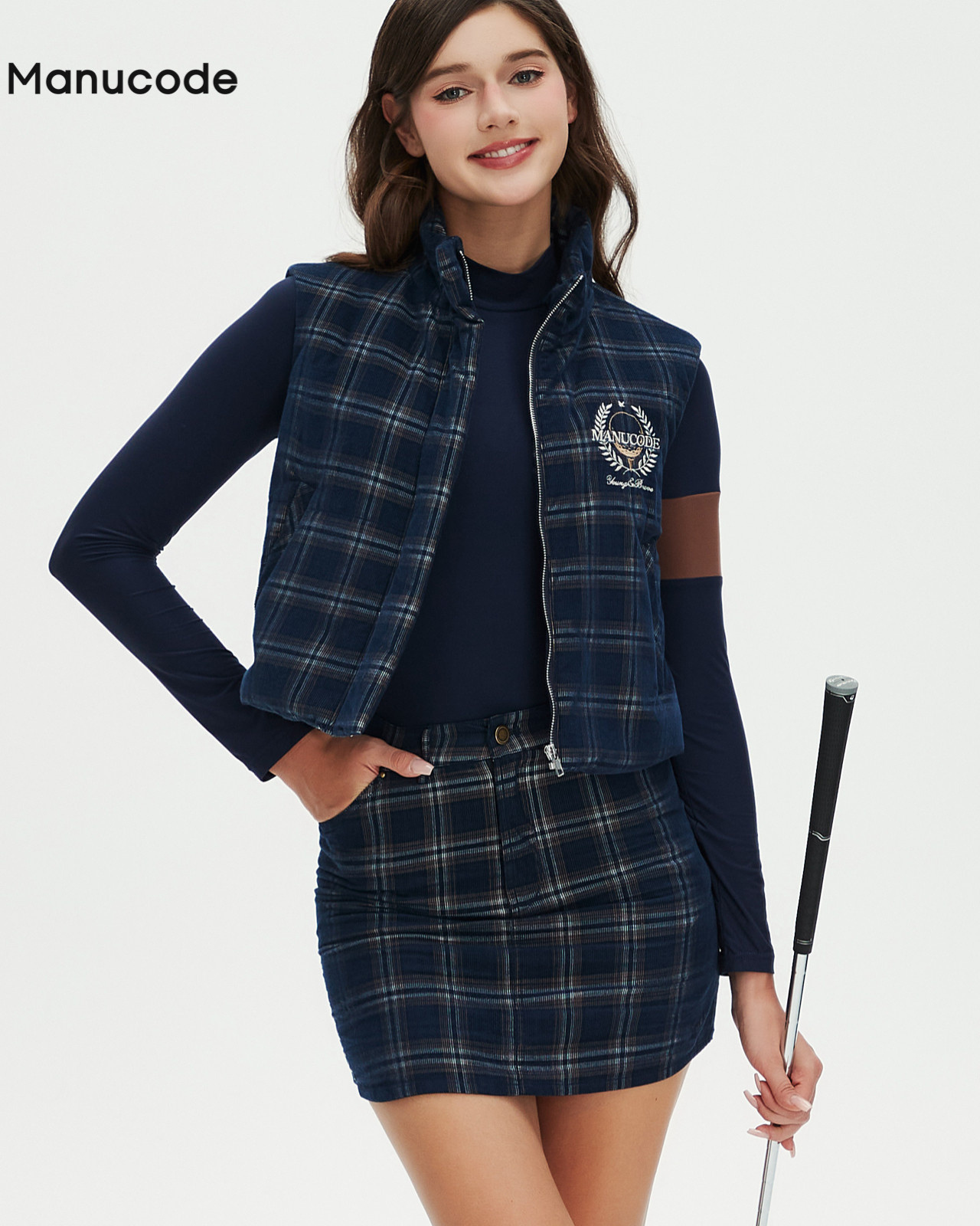 Plaid Long Sleeve Tops & Vest & Skirt Setup【M0018】