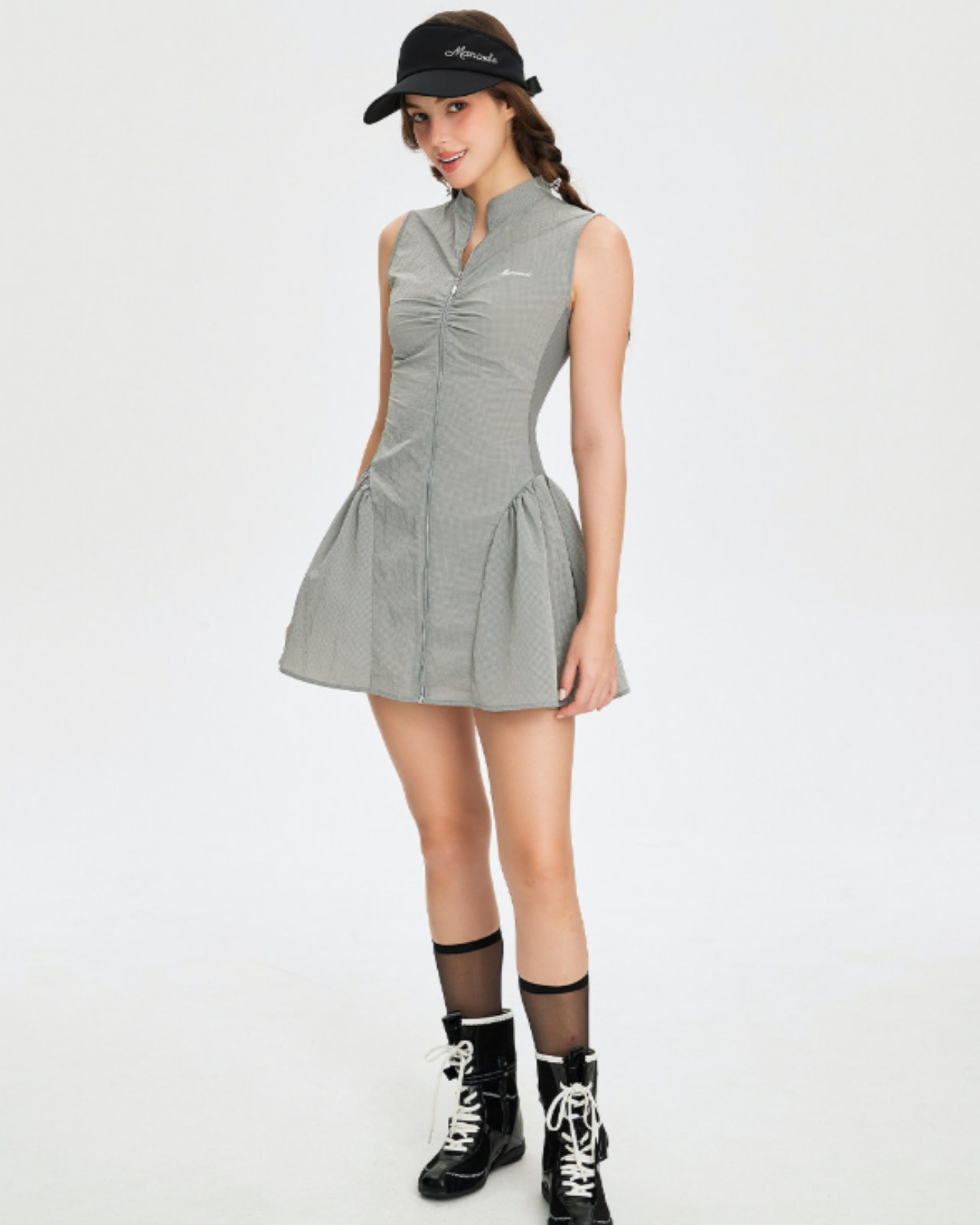 Sleeveless Zip Up Mini Dress【M0021】