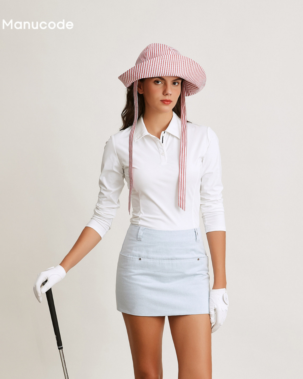 Long Sleeve Polo Shirt Tops & Skirt Setup【M0032】