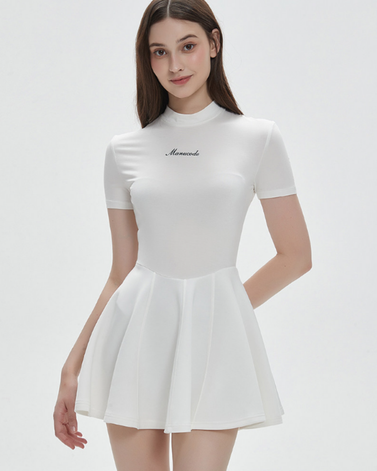 High Neck Short Sleeve Air Layer Mini Dress【M0019】