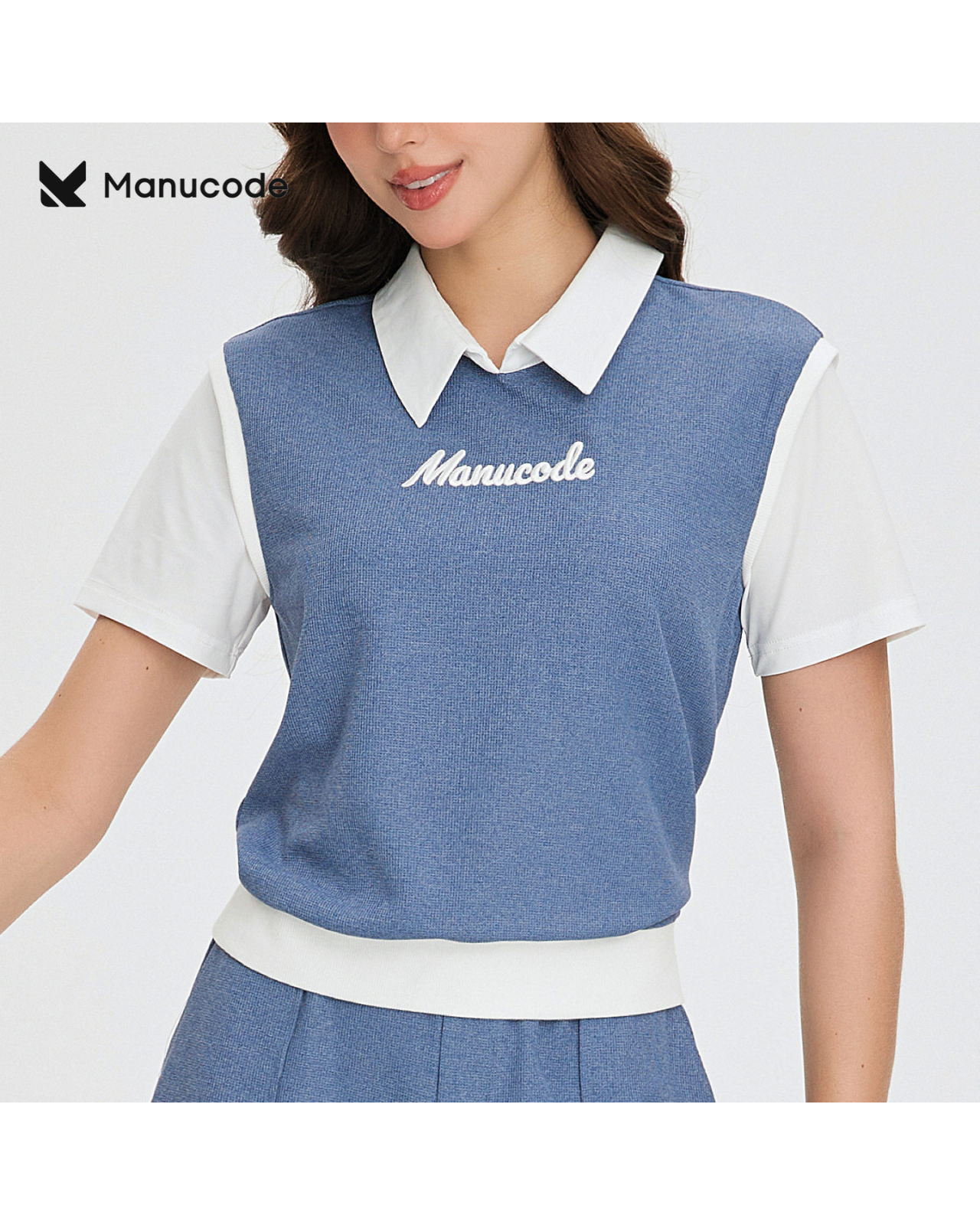 Collar Layered Short Sleeve Tops & Pants Setup【M0026】