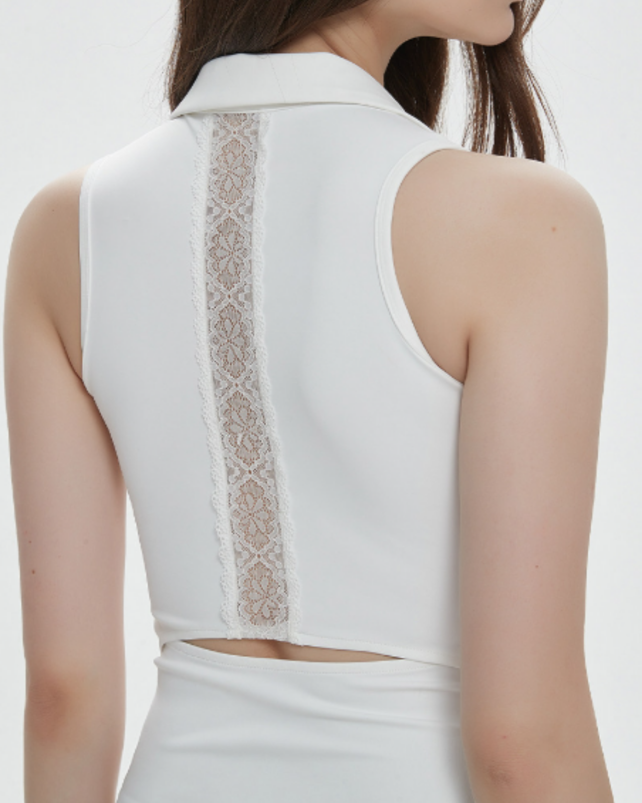 Sleeveless Back Lace Pleated Mini Dress【M0022】