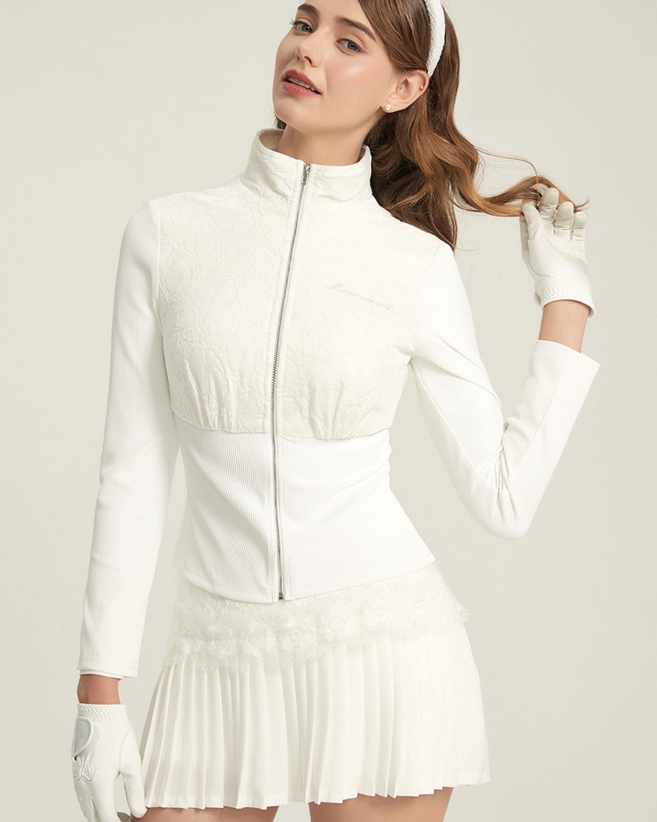 Stand Collar Zip Outer Tops & Skirt Setup【M0017】