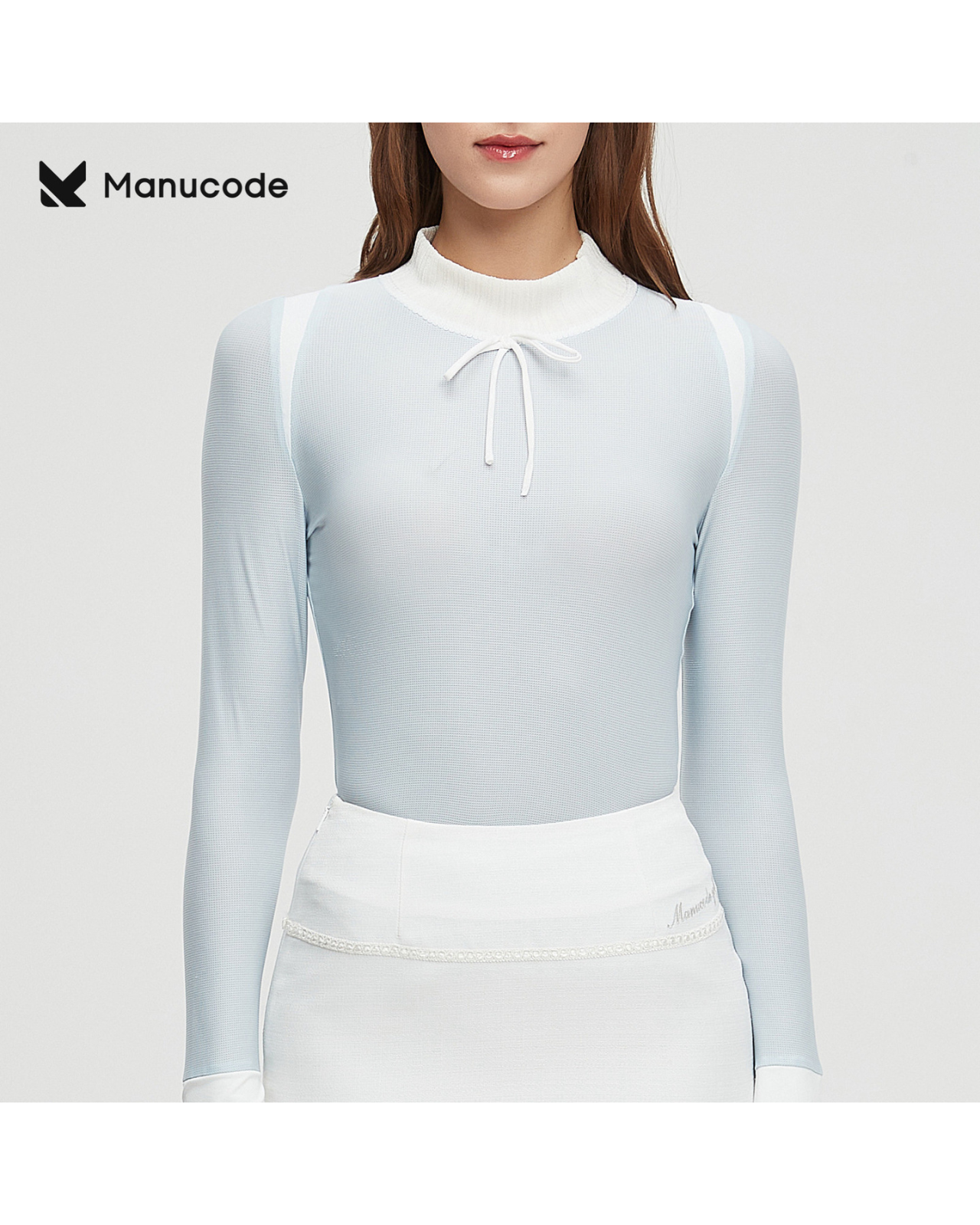 Ribbon High Neck Long Sleeve Tops & Skirt Setup【M0030】