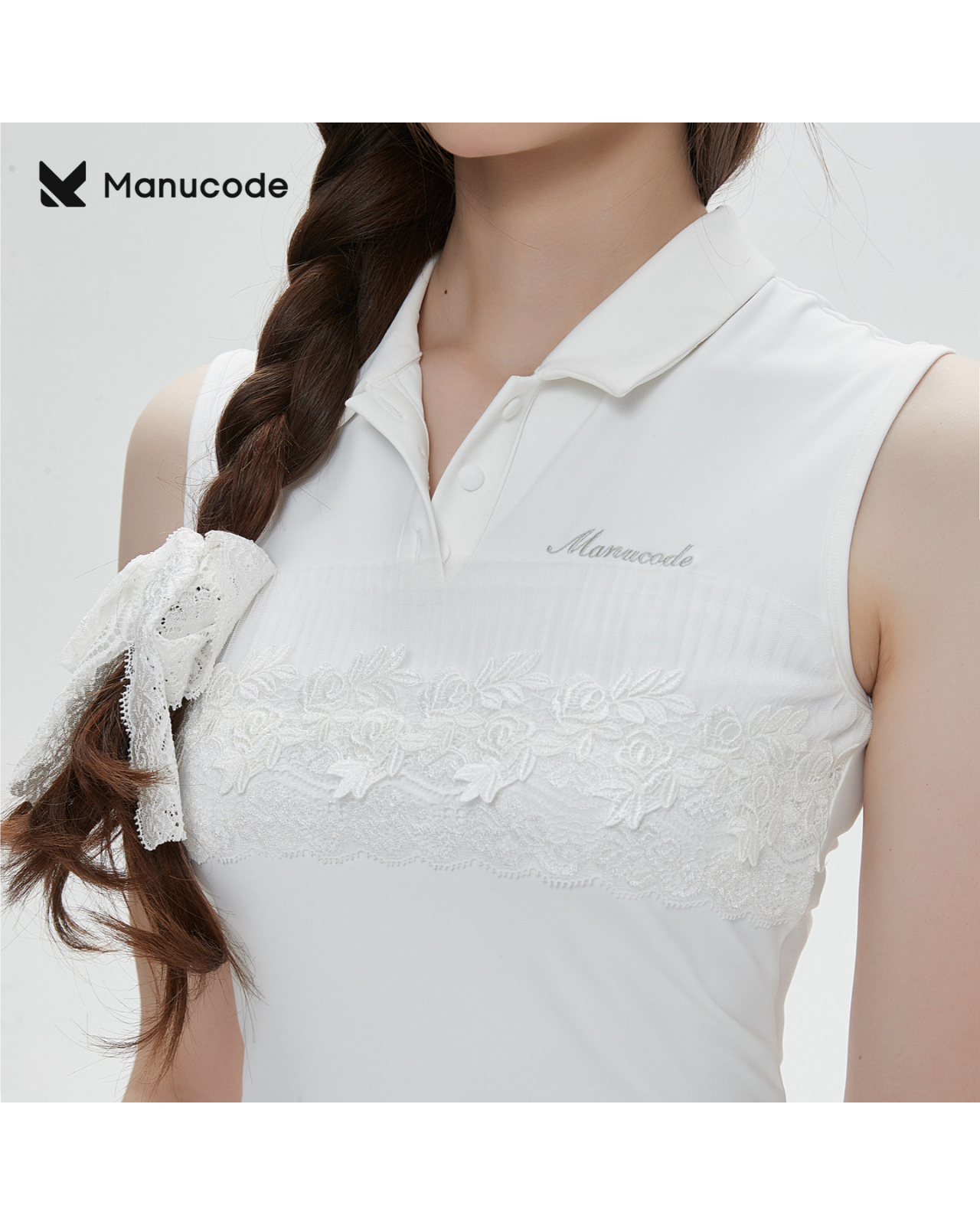 Lace Trim Sleeveless Polo Mini Dress【M0023】