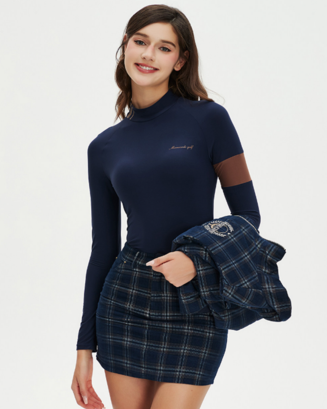 Plaid Long Sleeve Tops & Vest & Skirt Setup【M0018】