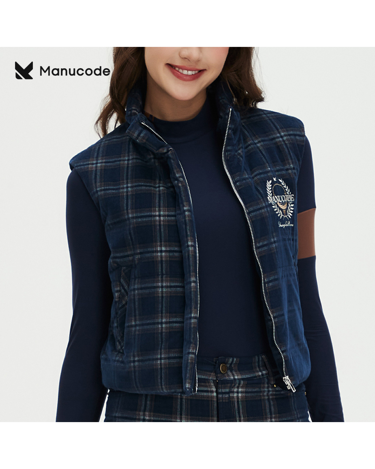 Plaid Long Sleeve Tops & Vest & Skirt Setup【M0018】