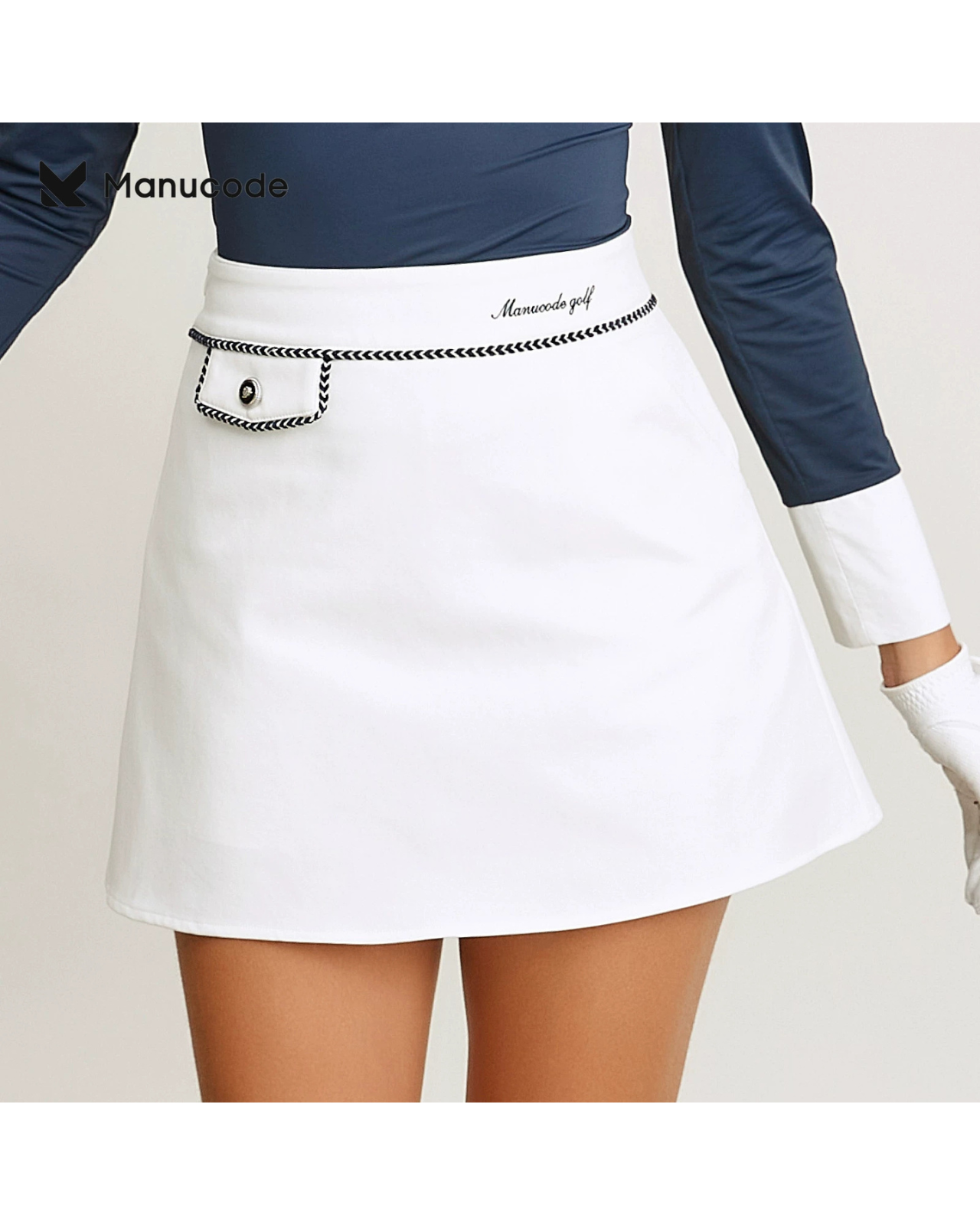 Contrast Collar Long Sleeve Polo Tops & Skirt Setup【M0033】