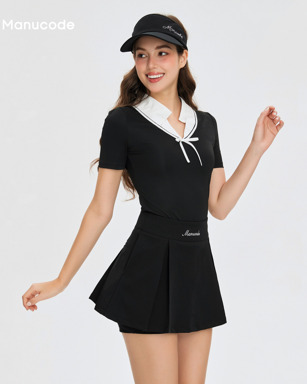 Ribbon Stand Collar Polo Tops & Skirt Setup【M0016】