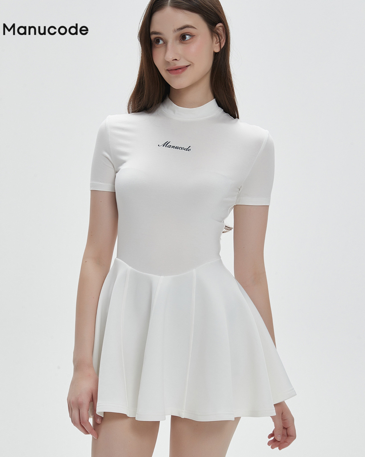 High Neck Short Sleeve Air Layer Mini Dress【M0019】
