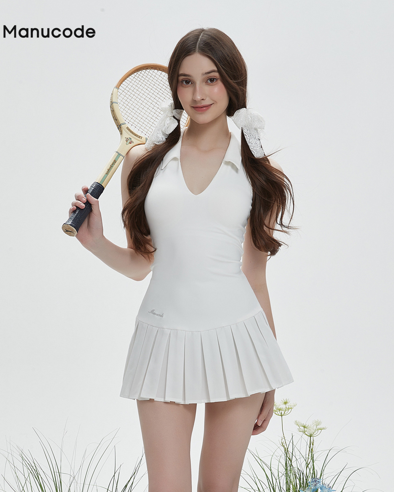 Sleeveless Back Lace Pleated Mini Dress【M0022】