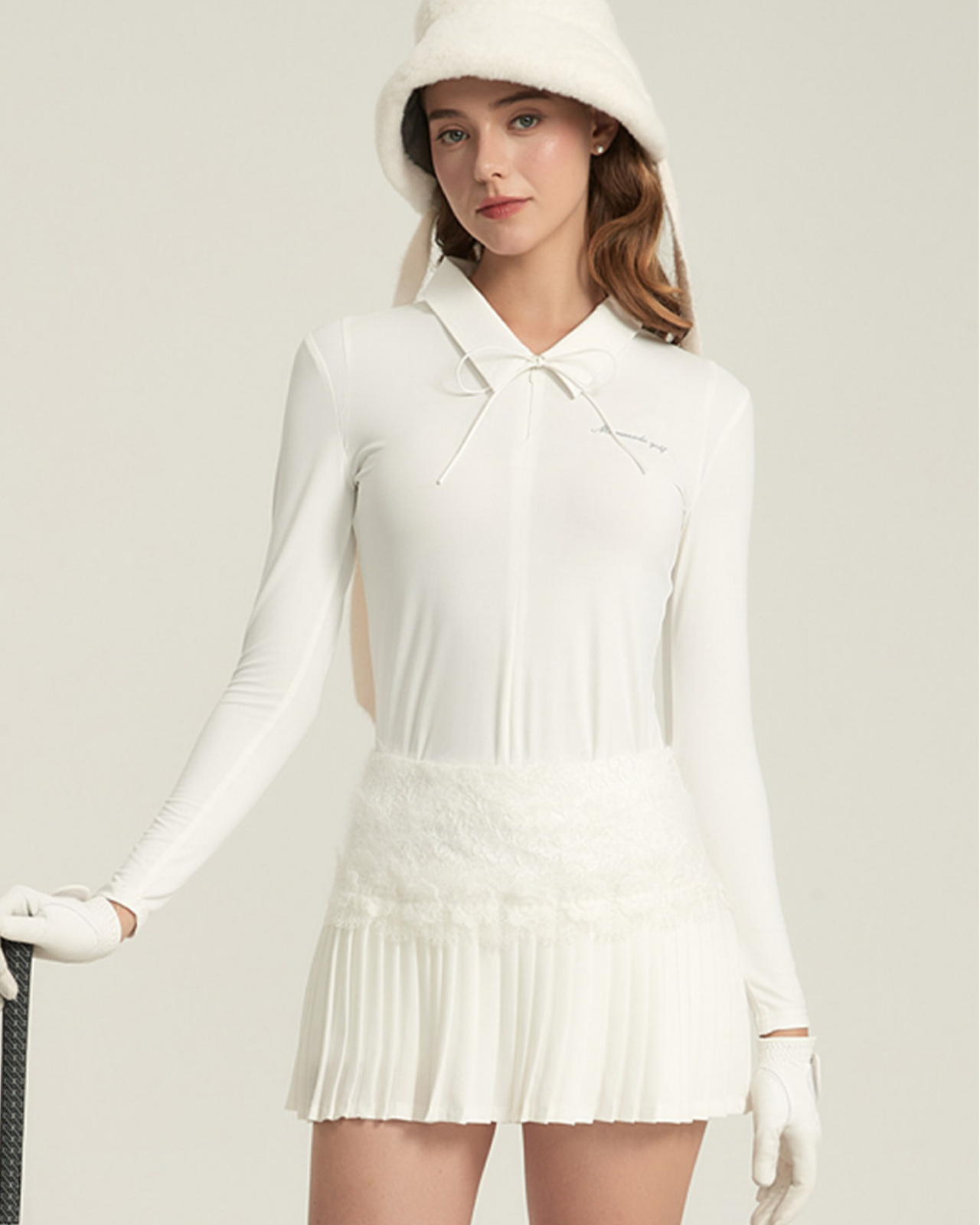 Ribbon Collar Long Sleeve Tops & Skirt Setup【M0004】