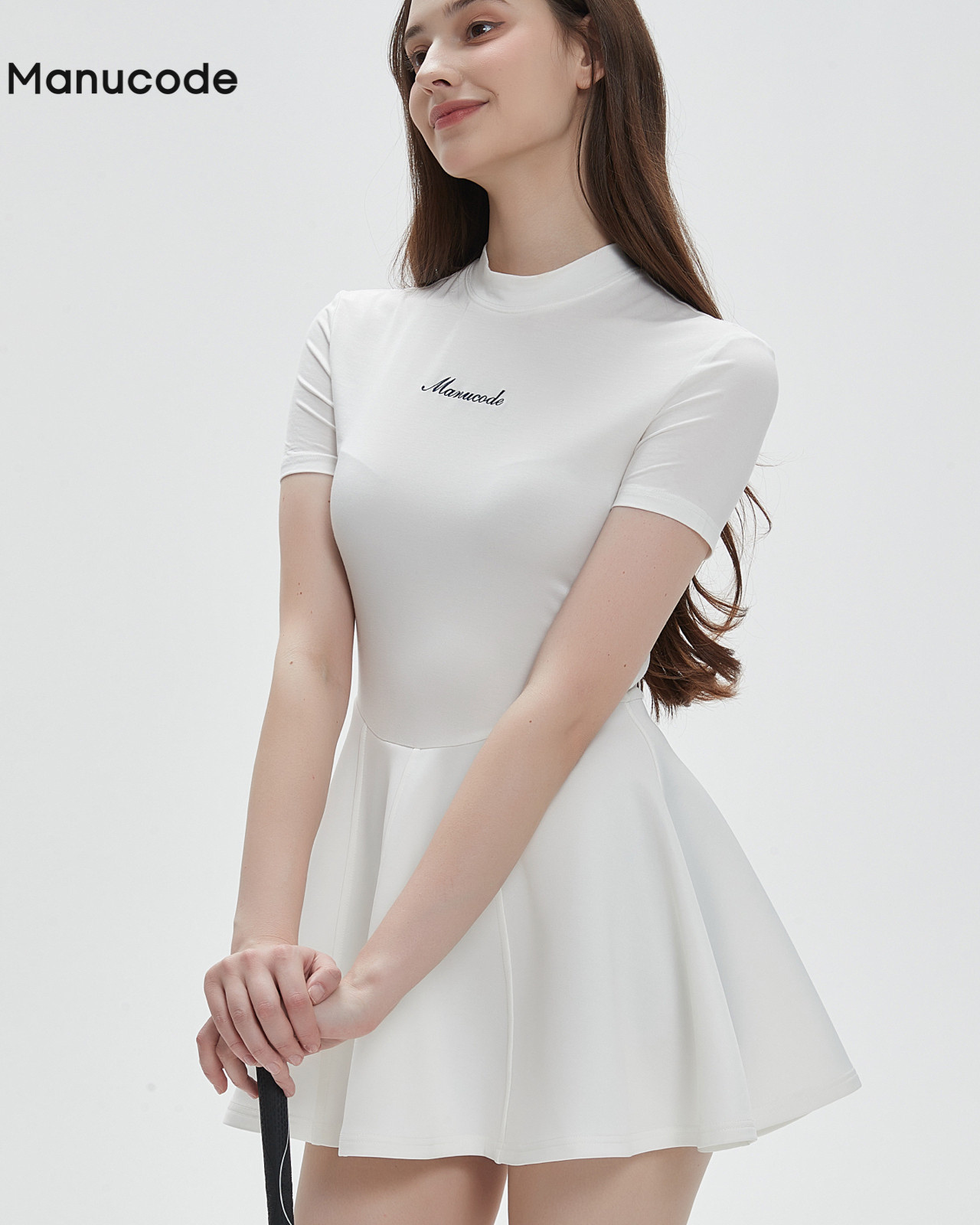 High Neck Short Sleeve Air Layer Mini Dress【M0019】