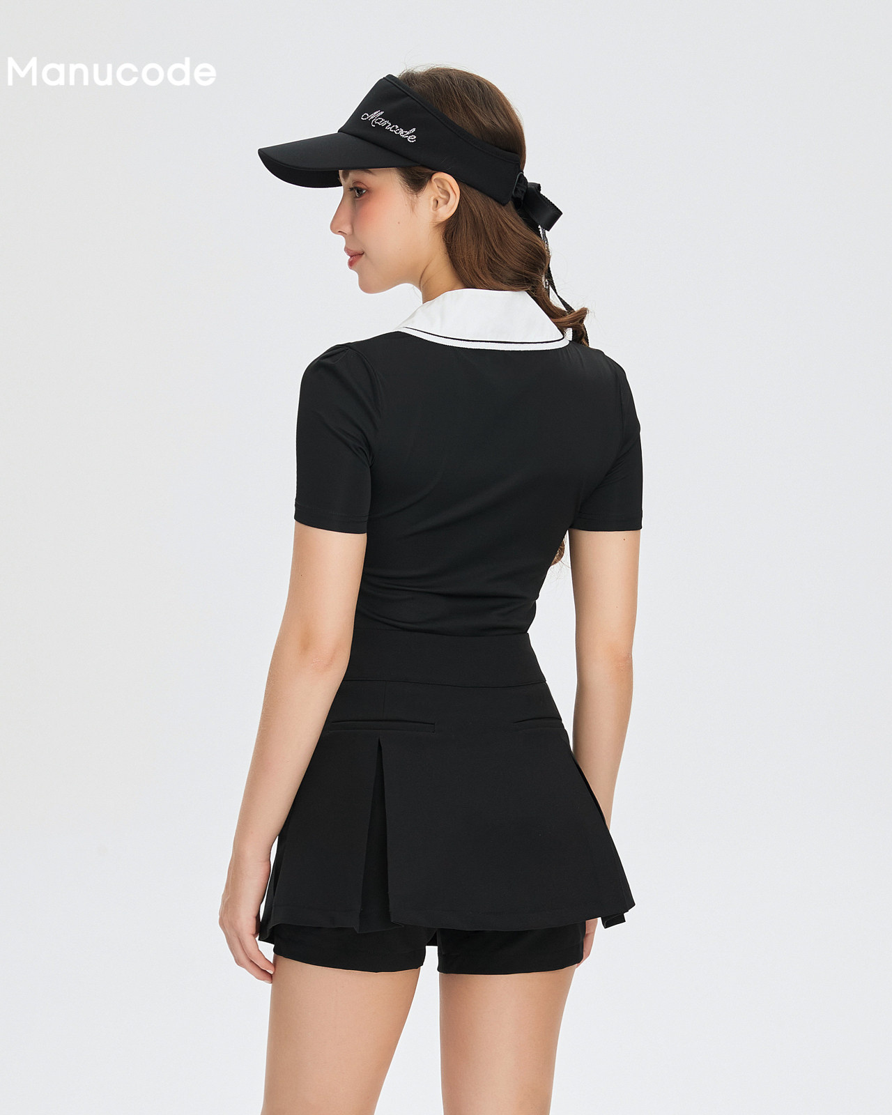 Ribbon Stand Collar Polo Tops & Skirt Setup【M0016】