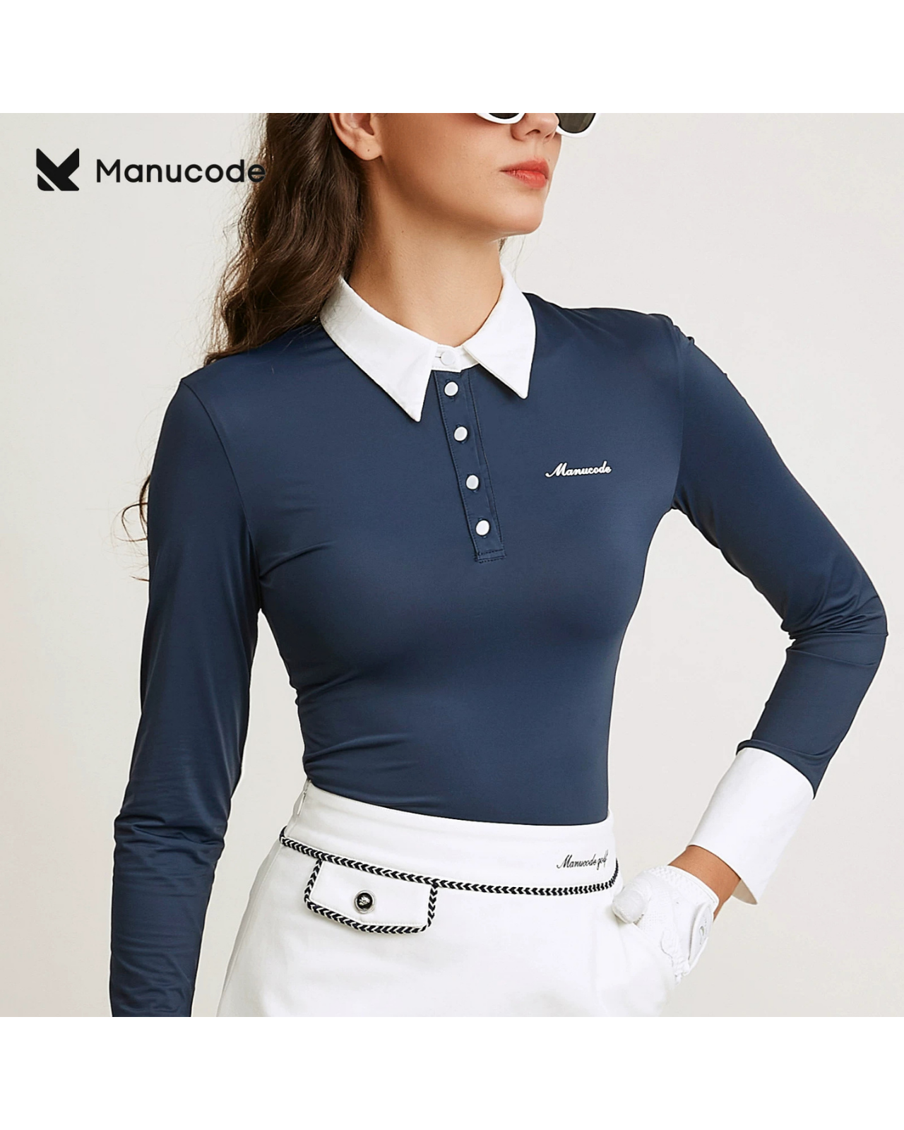 Contrast Collar Long Sleeve Polo Tops & Skirt Setup【M0033】