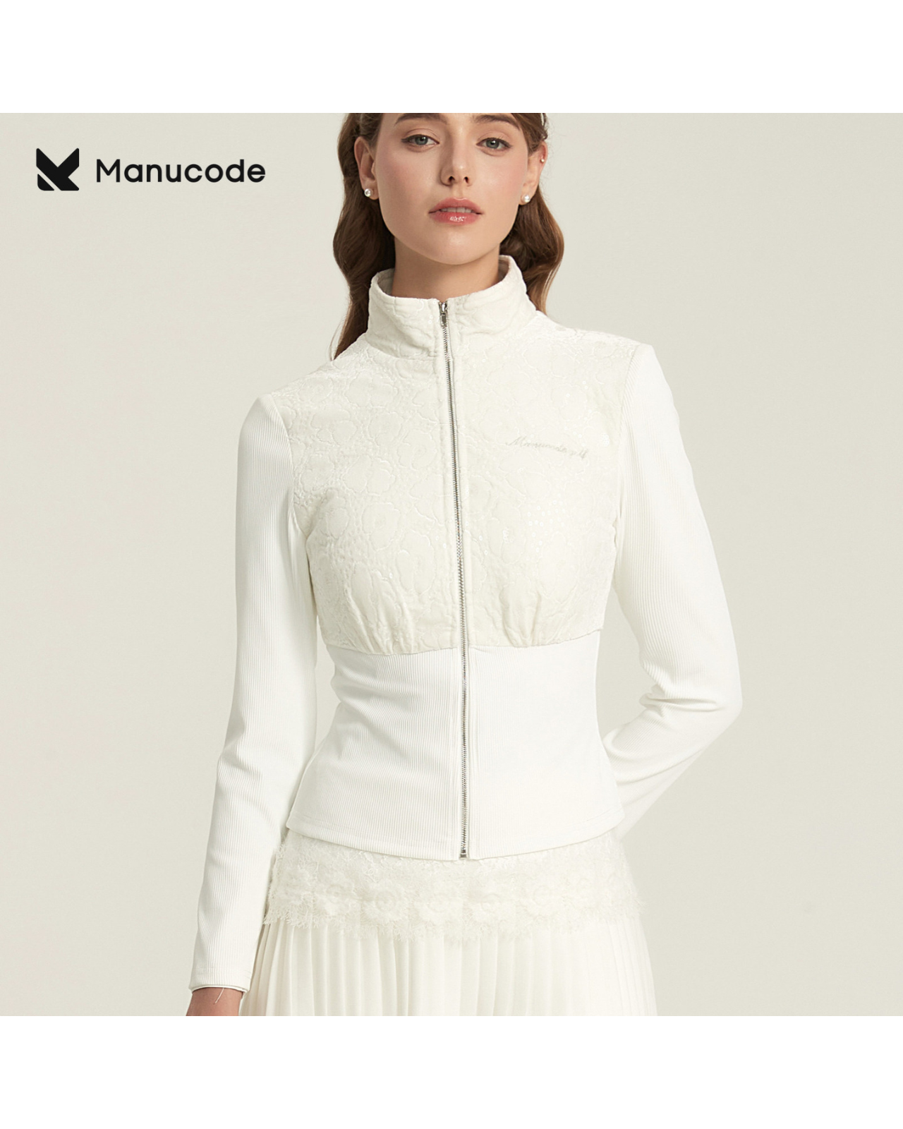 Stand Collar Zip Outer Tops & Skirt Setup【M0017】