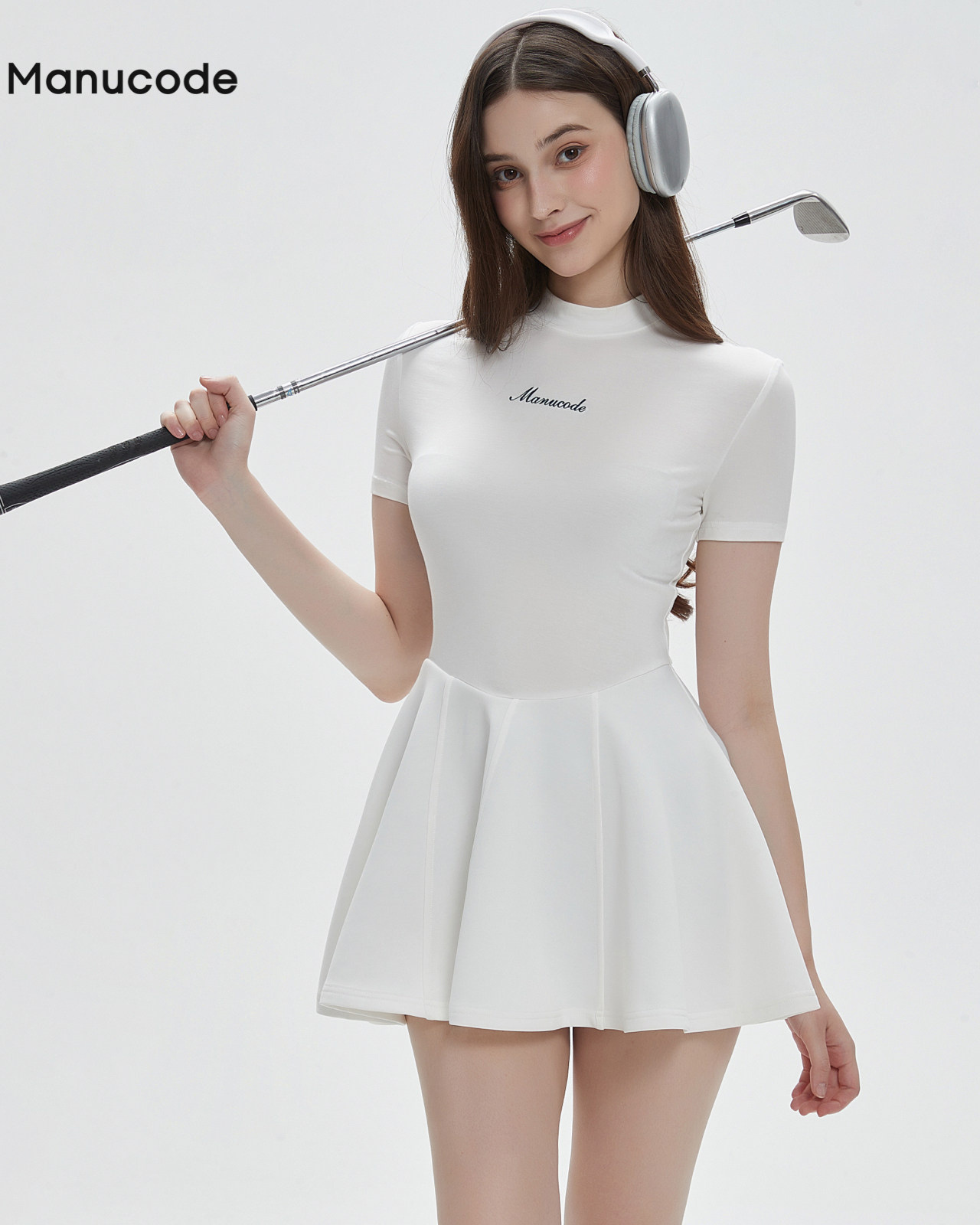 High Neck Short Sleeve Air Layer Mini Dress【M0019】