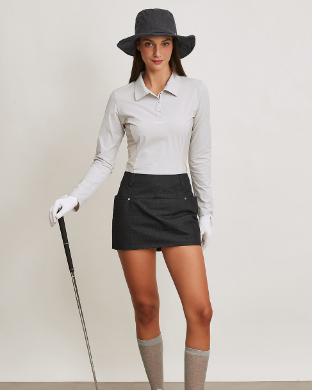 Long Sleeve Polo Shirt Tops & Skirt Setup【M0032】