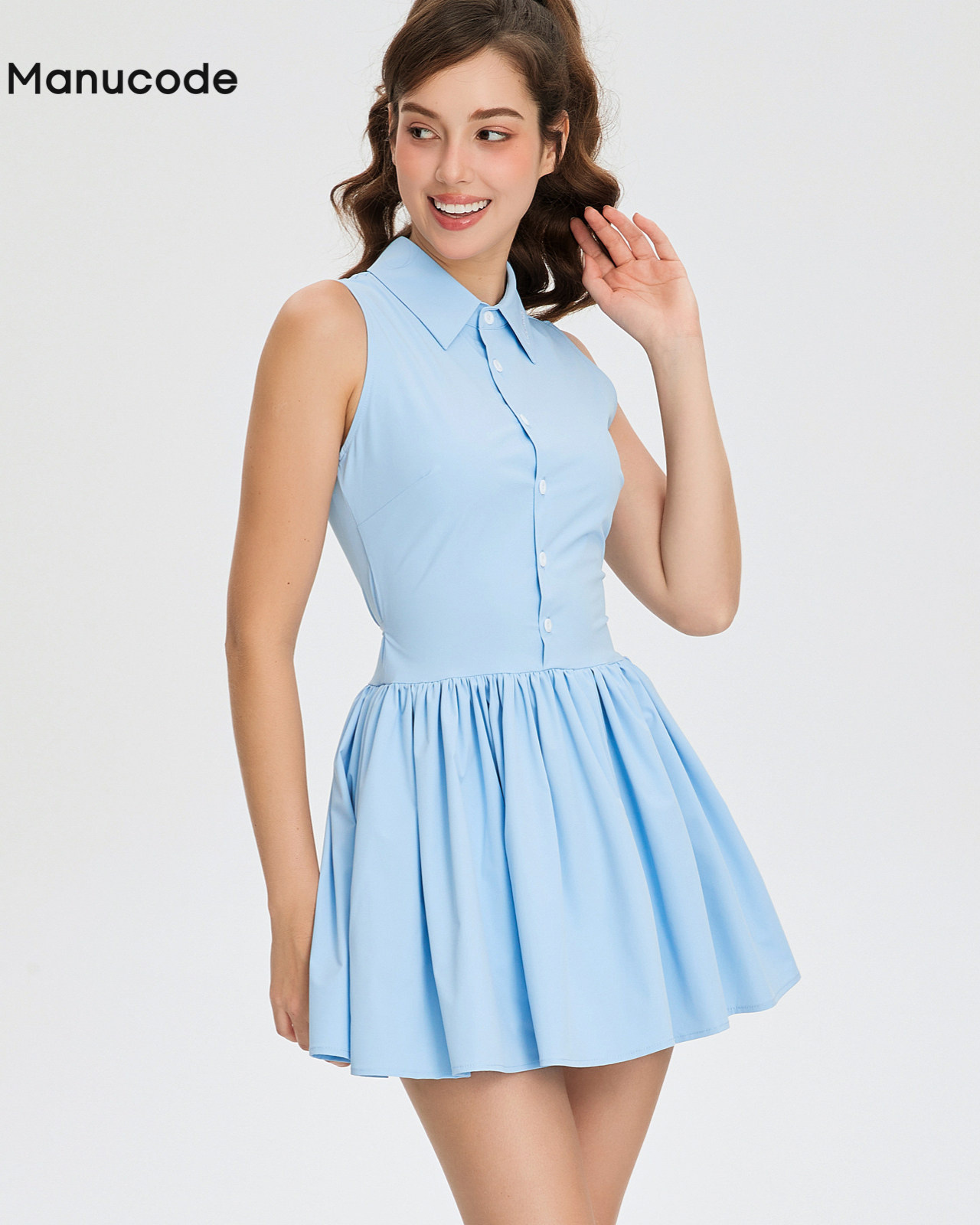 Sleeveless Ribbon Gathered Mini Dress【M0024】