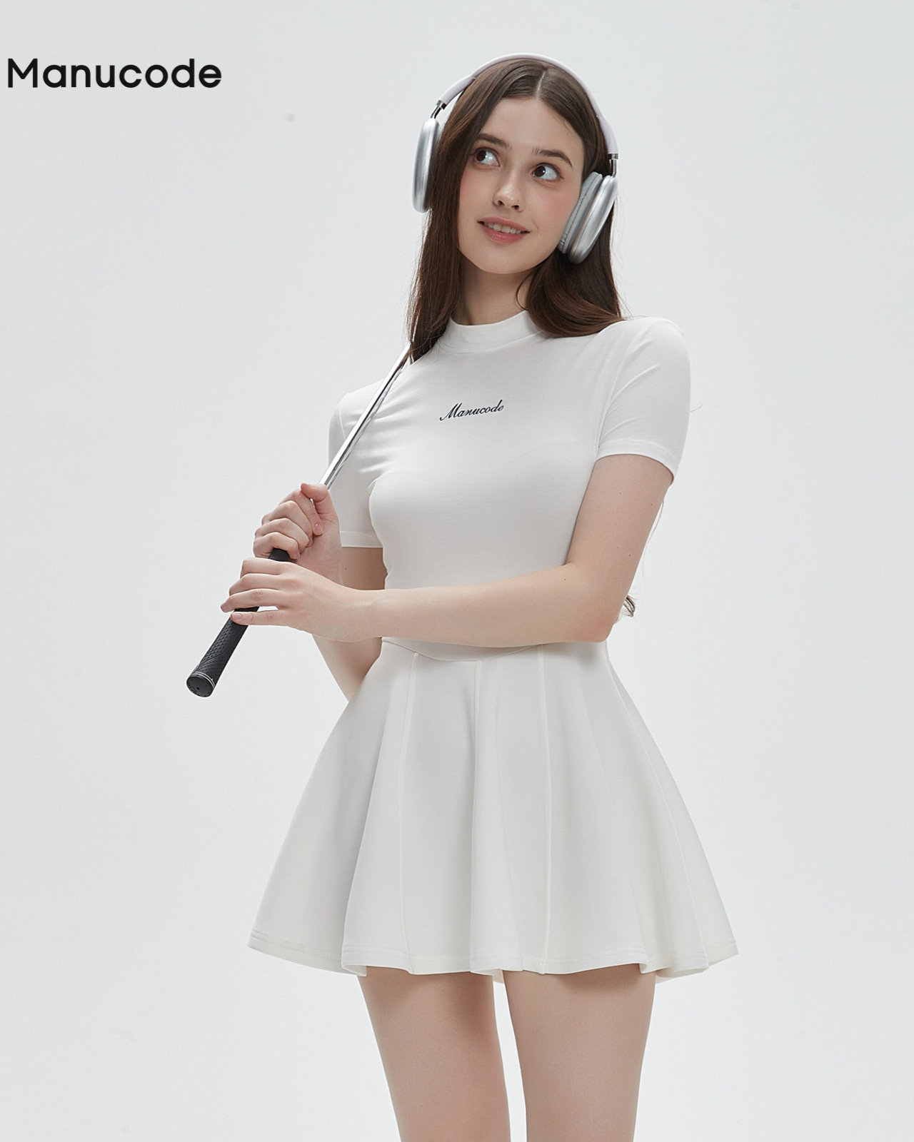 High Neck Short Sleeve Air Layer Mini Dress【M0019】