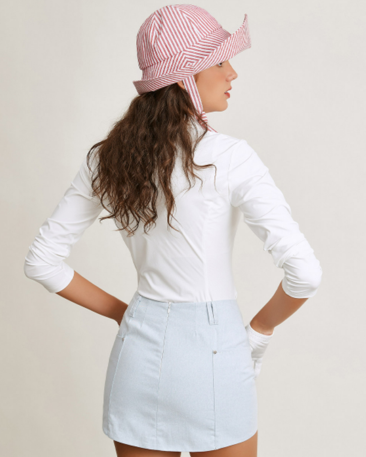 Long Sleeve Polo Shirt Tops & Skirt Setup【M0032】