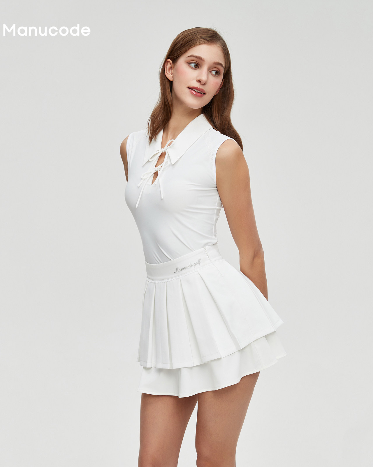 Ribbon Tie Sleeveless  Double Layer Tiered Tops & Skirt Setup【M0029】