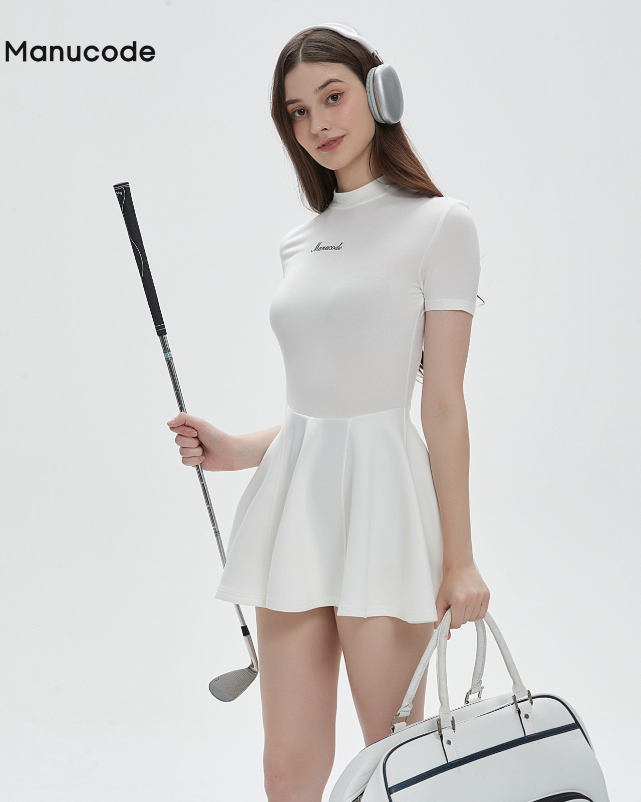 High Neck Short Sleeve Air Layer Mini Dress【M0019】