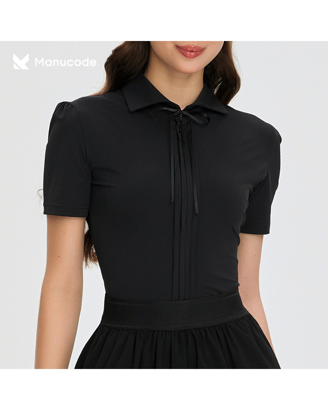 Ribbon Collar Short Sleeve Tops & Skirt Setup【M0014】