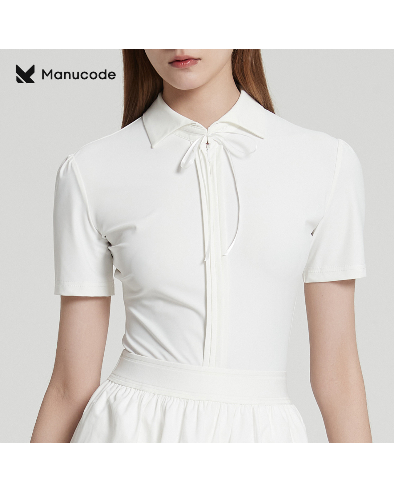 Ribbon Collar Short Sleeve Tops & Skirt Setup【M0014】