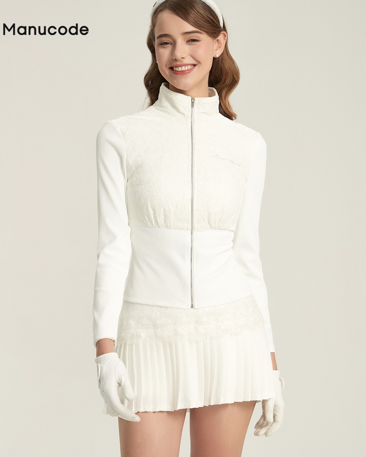 Stand Collar Zip Outer Tops & Skirt Setup【M0017】