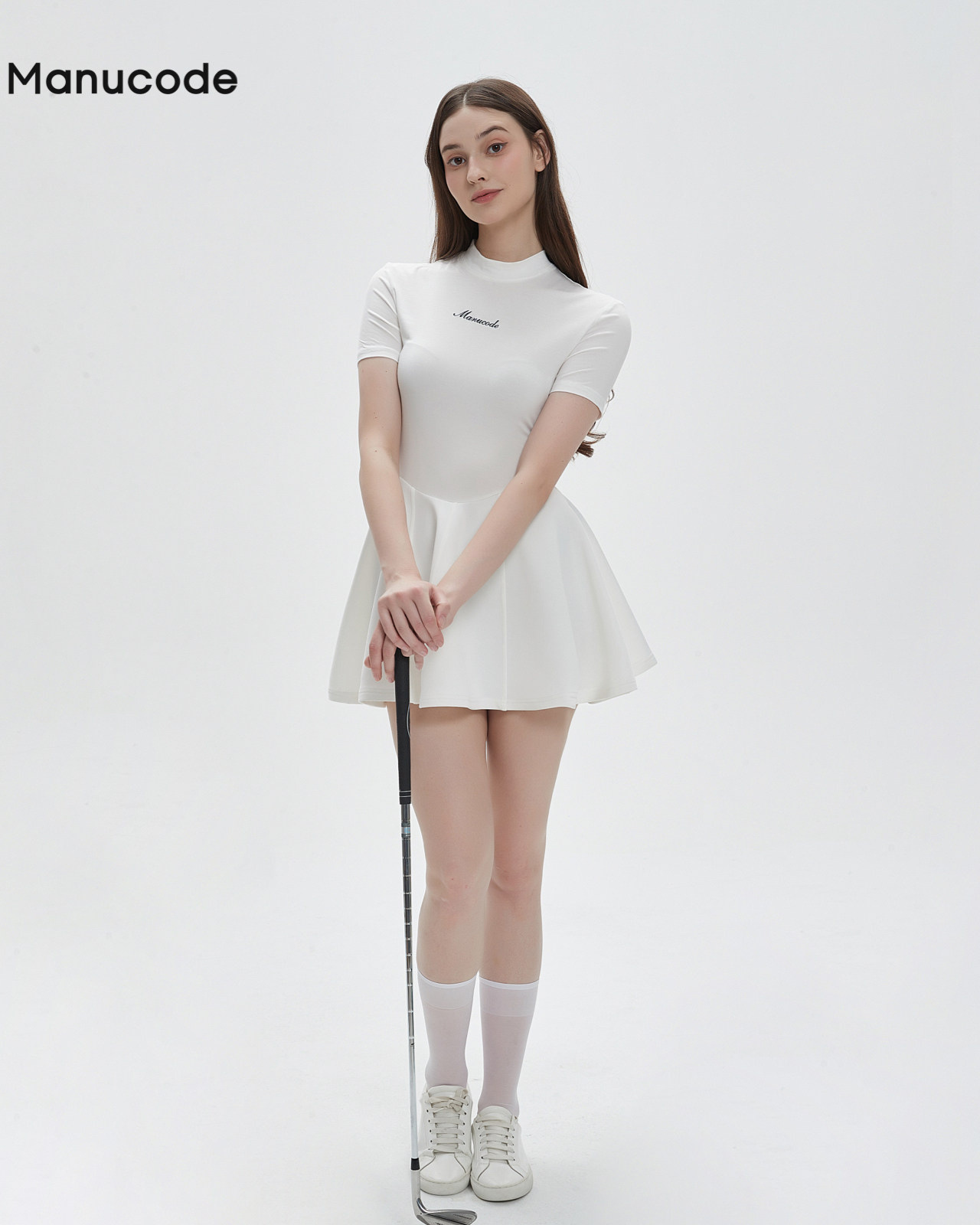 High Neck Short Sleeve Air Layer Mini Dress【M0019】