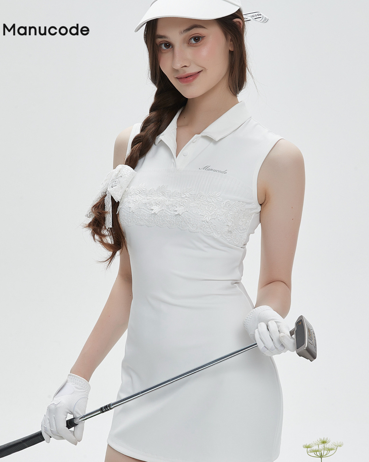 Lace Trim Sleeveless Polo Mini Dress【M0023】