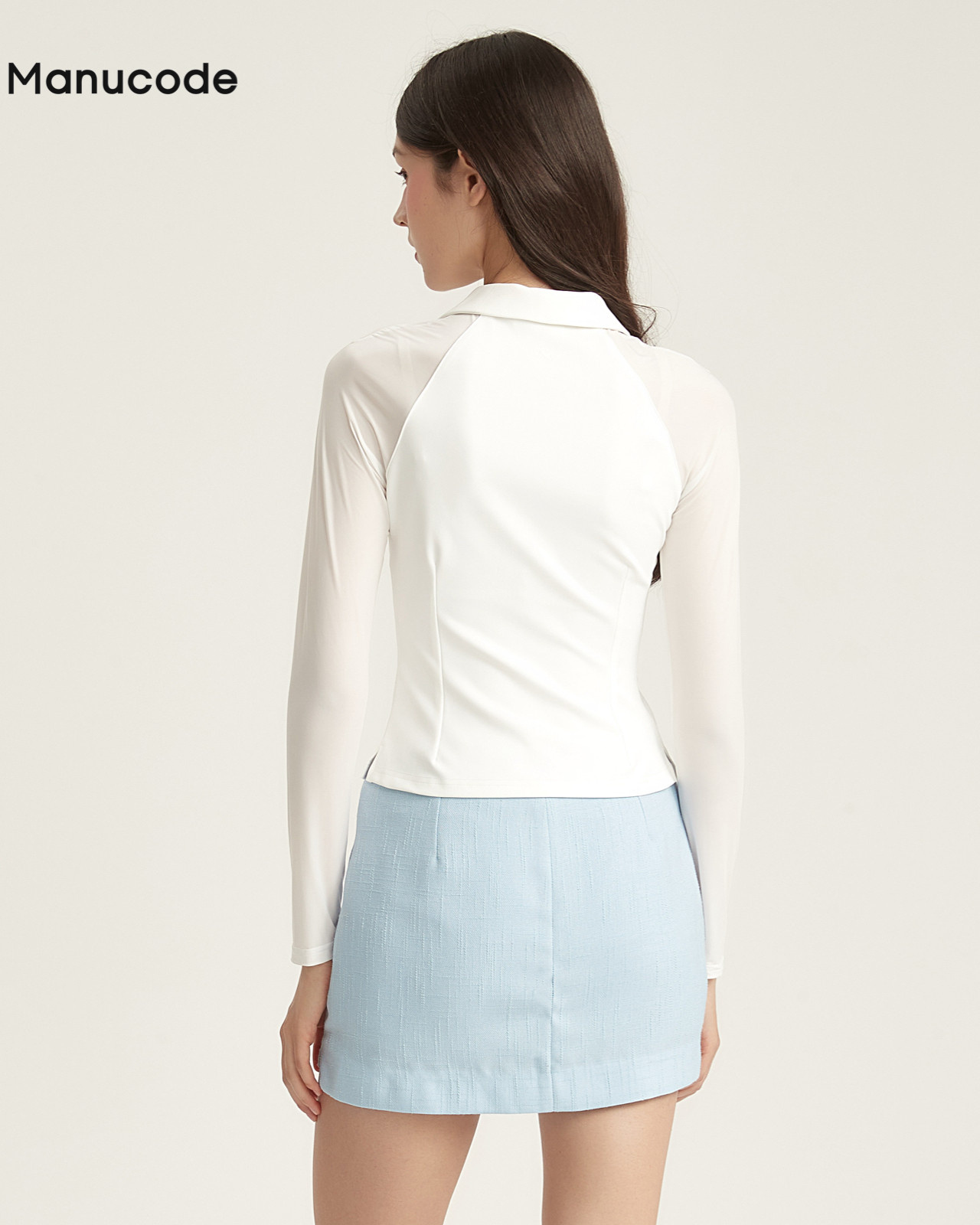 Sheer Sleeve Smooth Tops & Skirt Setup【M0007】