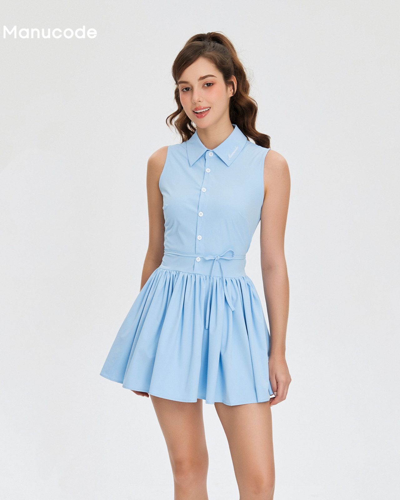 Sleeveless Ribbon Gathered Mini Dress【M0024】